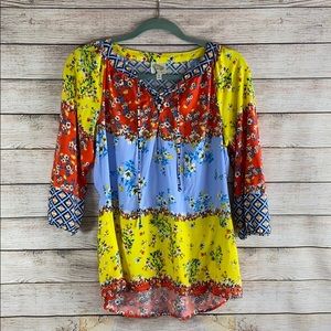 Anthropologie Fig and Flower Colorful Boho Top